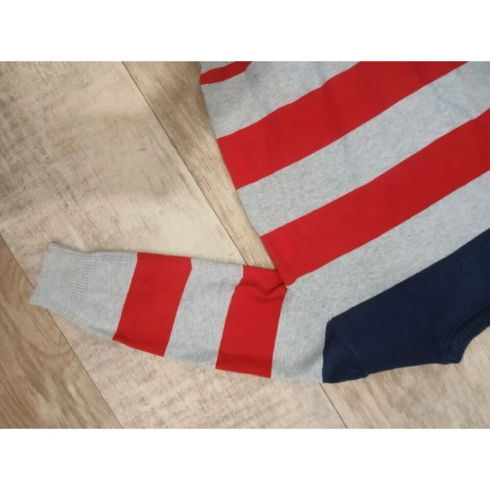 Tommy Hilfiger Boys Cotton Blue Gray Red Striped Long Sleeve Sweater Size 7
